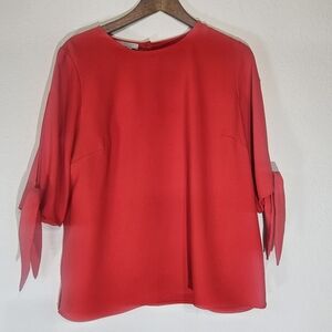 Hobbs London Womens Blouse Size 12 Red Bow Tie‎ 3/4 Sleeve Rear Button Up Top